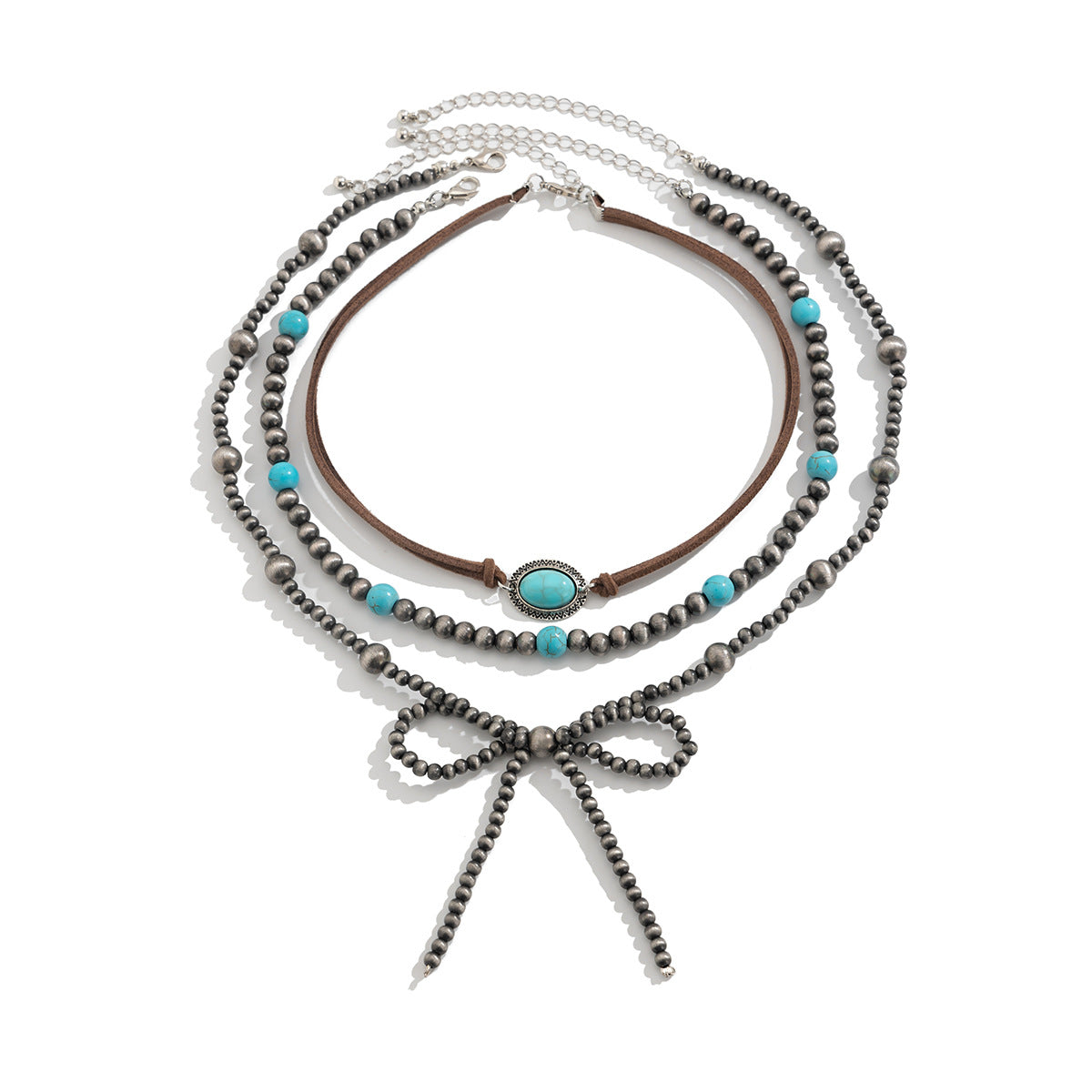 Wholesale Bohemian Layered Turquoise Bow Handmade Necklace